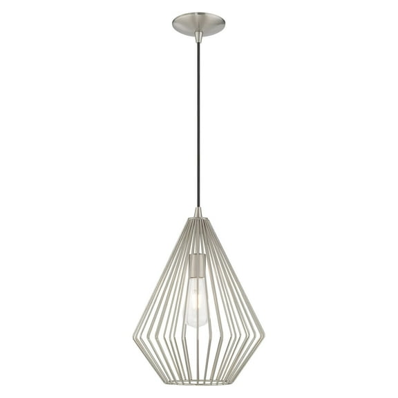 Livex Lighting Linz 1-Light Farmhouse Metal Single Pendant in Brushed Nickel