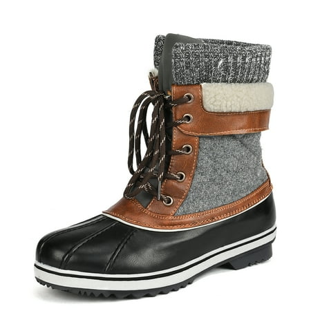 

Dream Pairs Women Waterproof Winter Warm Snow Boots Comfort Outdoor Flat Mid Calf Boots MONTE_01 BLACK/GREY Size 7