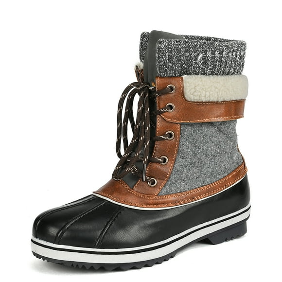 Dream Pairs Women Waterproof Winter Warm Snow Boots Faux Fur Lined Flat Mid Calf Boots MONTE_01 BLACK/GREY Size 11