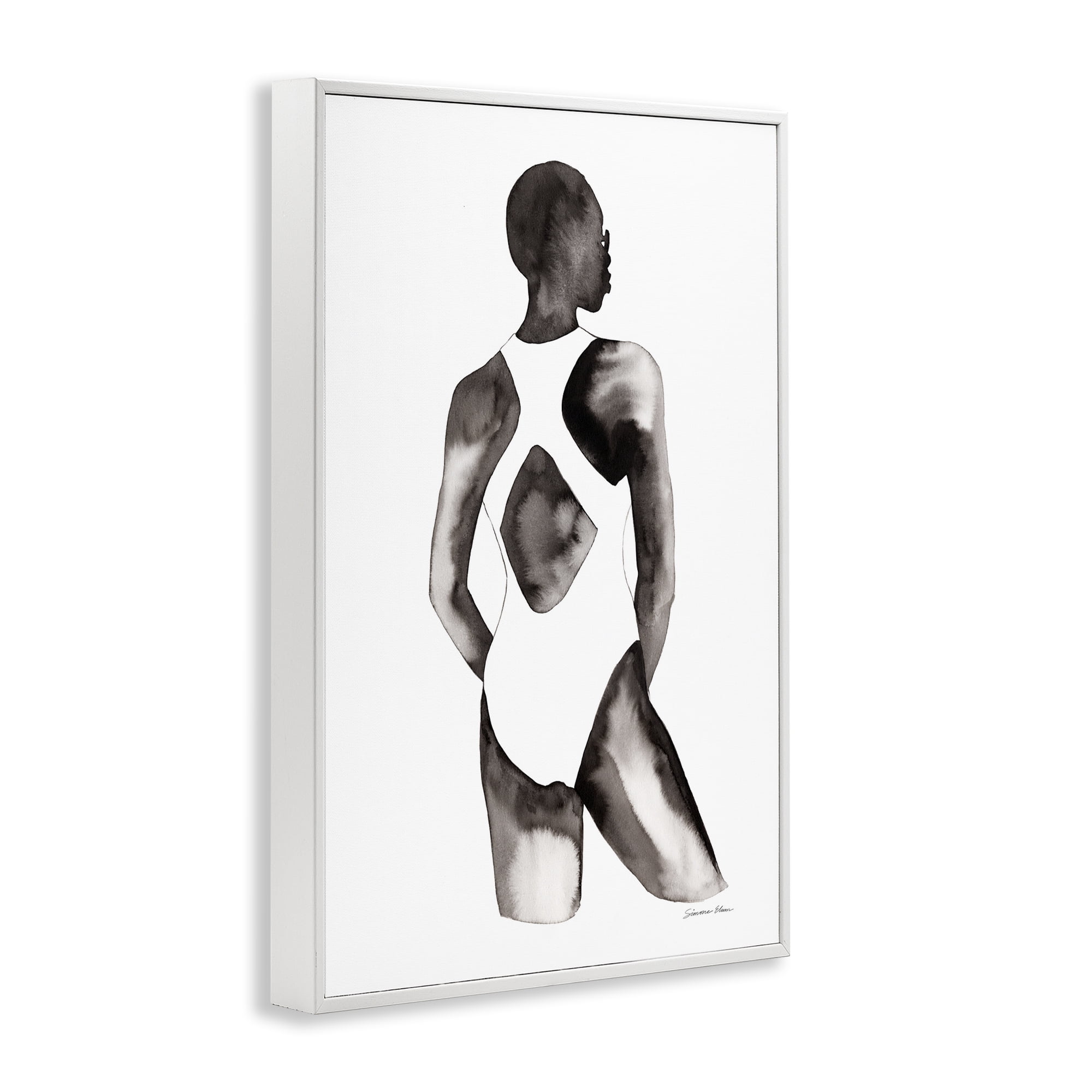 Stupell Industries Beach Day Swimsuit Silhouette White Framed Giclee Art, design by Simone Elum