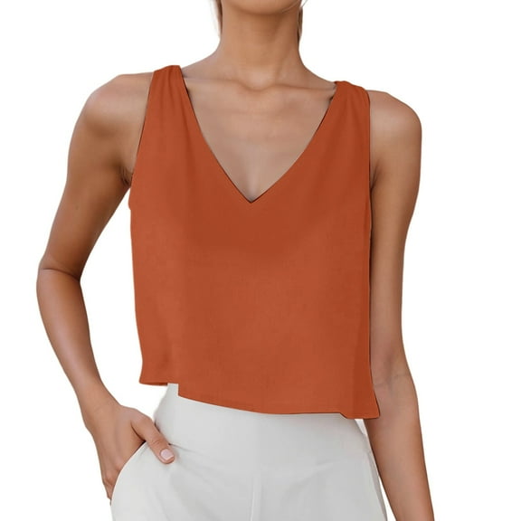 Ulitacool Tank Tops For Womens Linen Sleeveless Tank Top Summer Breathableloose Fit V Neck Blouse Tunic Shirt Fashionable Daily Wear Xl Orange