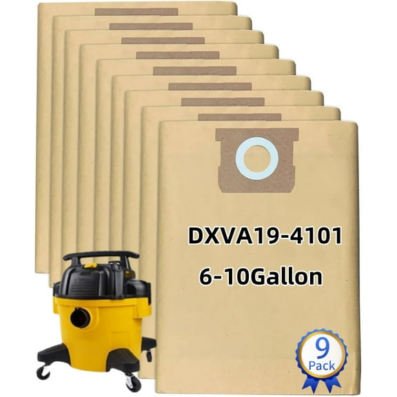 9 Pack DXVA19-4101 Dust Bag, Compatible with DEWALT 6-10 Gallon DXV06P DXV09P DXV09PA DXV10P DXV10PL DXV10S DXV10SA DXV10SB Wet/Dry Shop Vacuums