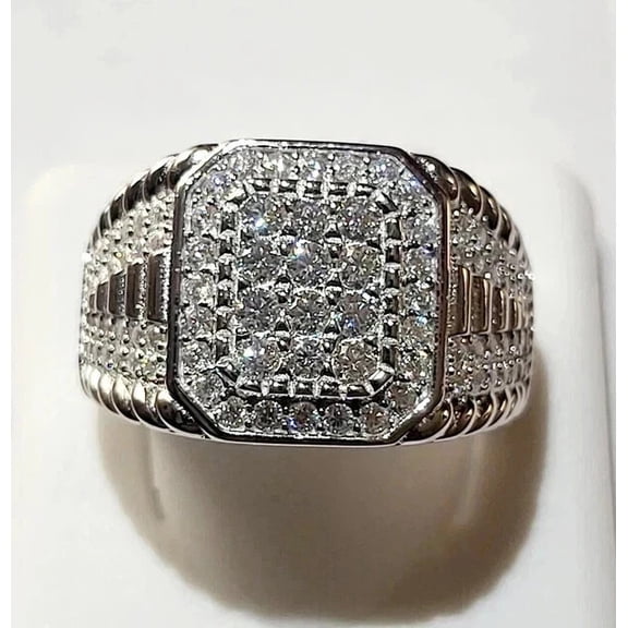 Silver & Stone Jewels 3.00 Ct Round Cut Cubic Zirconia Men Pinky Band Ring In 14K White Gold Plated