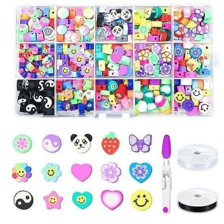 Clay Beads Set For Jewelry Making Diy Beaded Bracelet Necklace Accessories Kit Cute Fruit Smile Resin Beads
