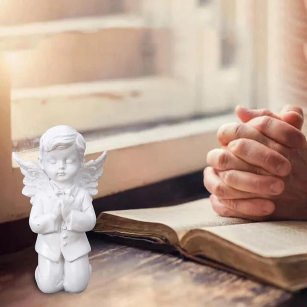 Estatuilla de ángel adorable blanca de europeo, estatua artesanal, decoración para interiores y exteriores, accesorios para ventanas, escultura niño de oración Colco estatua de ángel
