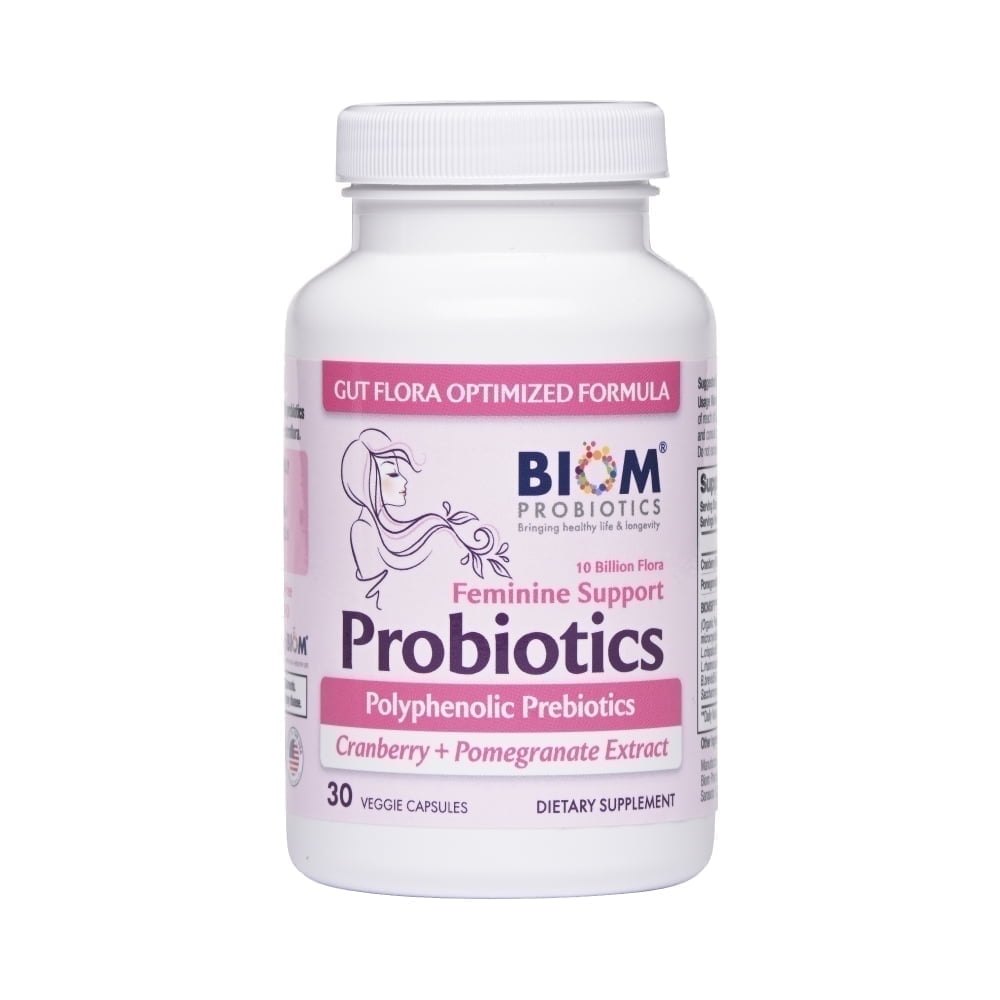 Biom Probiotics Women's Daily Probiotics and Prebiotics Supplement, Gut Flora Optimization, Cranberry & Pomegranate Extract, Gluten-Free, 30 Count