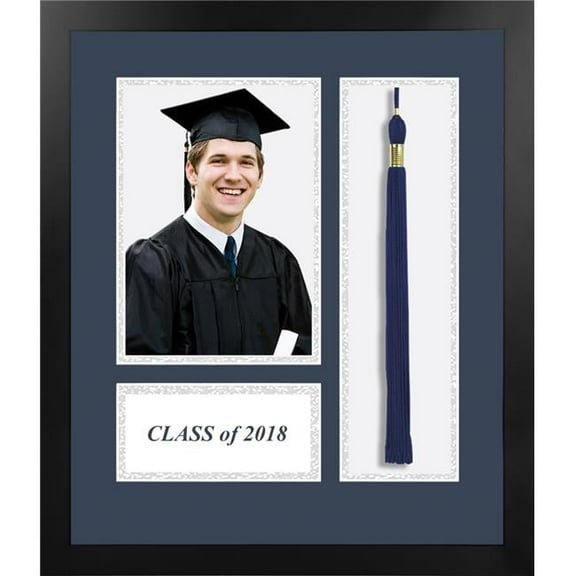 Campus Images  2018 Academic Black Photo Frame, Navy & Silver Matting with Tassel Opening 5 x 7 in. Photo Opening
