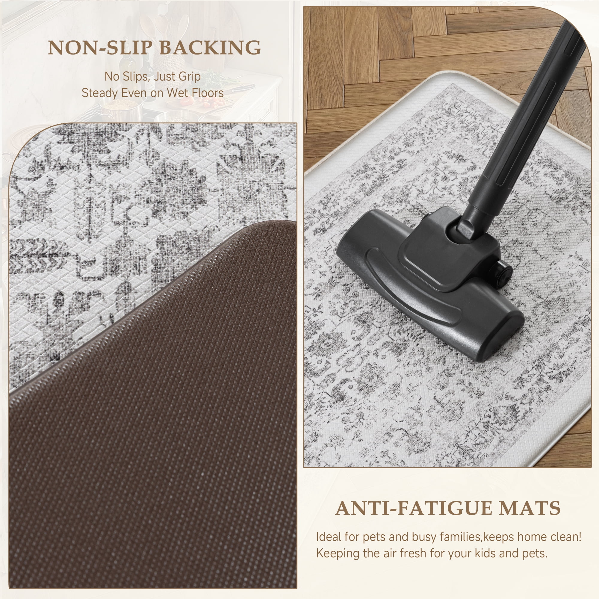 BERTHMEER Kitchen Rugs for Floor 2 Piece, 17.3"x30"+17.3"x47" Anti Fatigue Waterproof Black Kitchen Mats, Non Slip Comfort Standing Mat Rug for Home, Sink, Laundry, Black