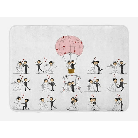 - Wedding Bath Mat, Bride and Groom Wedding Pictures in Comic Book Style Honeymoon Celebration, Non-Slip Plush Mat Bathroom Kitchen Laundry Room Decor, 29.5 X 17.5 Inches, White Black Pink, Ambesonne