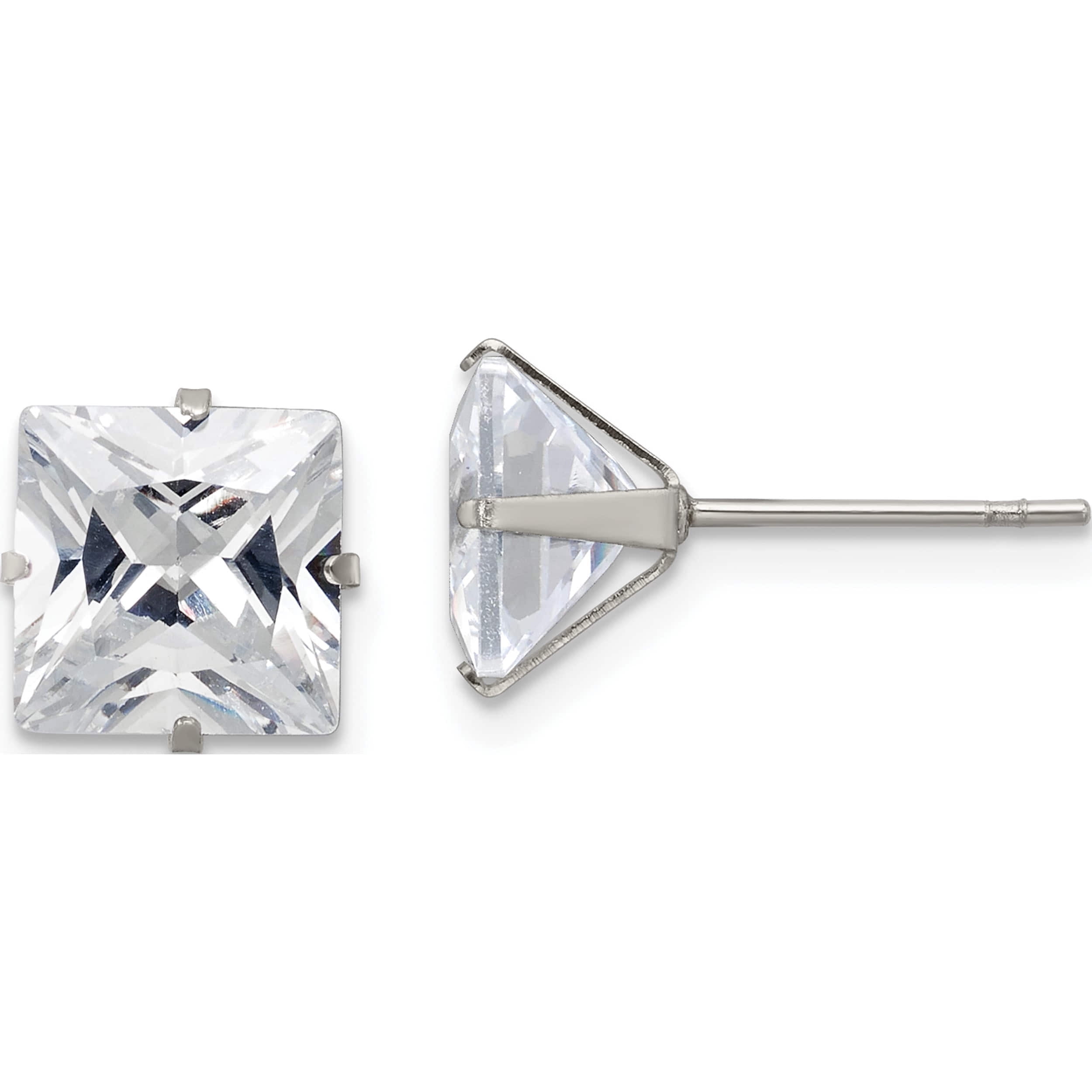 Stainless Steel Polished 8mm Square CZ Stud Post Earrings 8.79 mm 8.81 mm Stud Earrings Jewelry