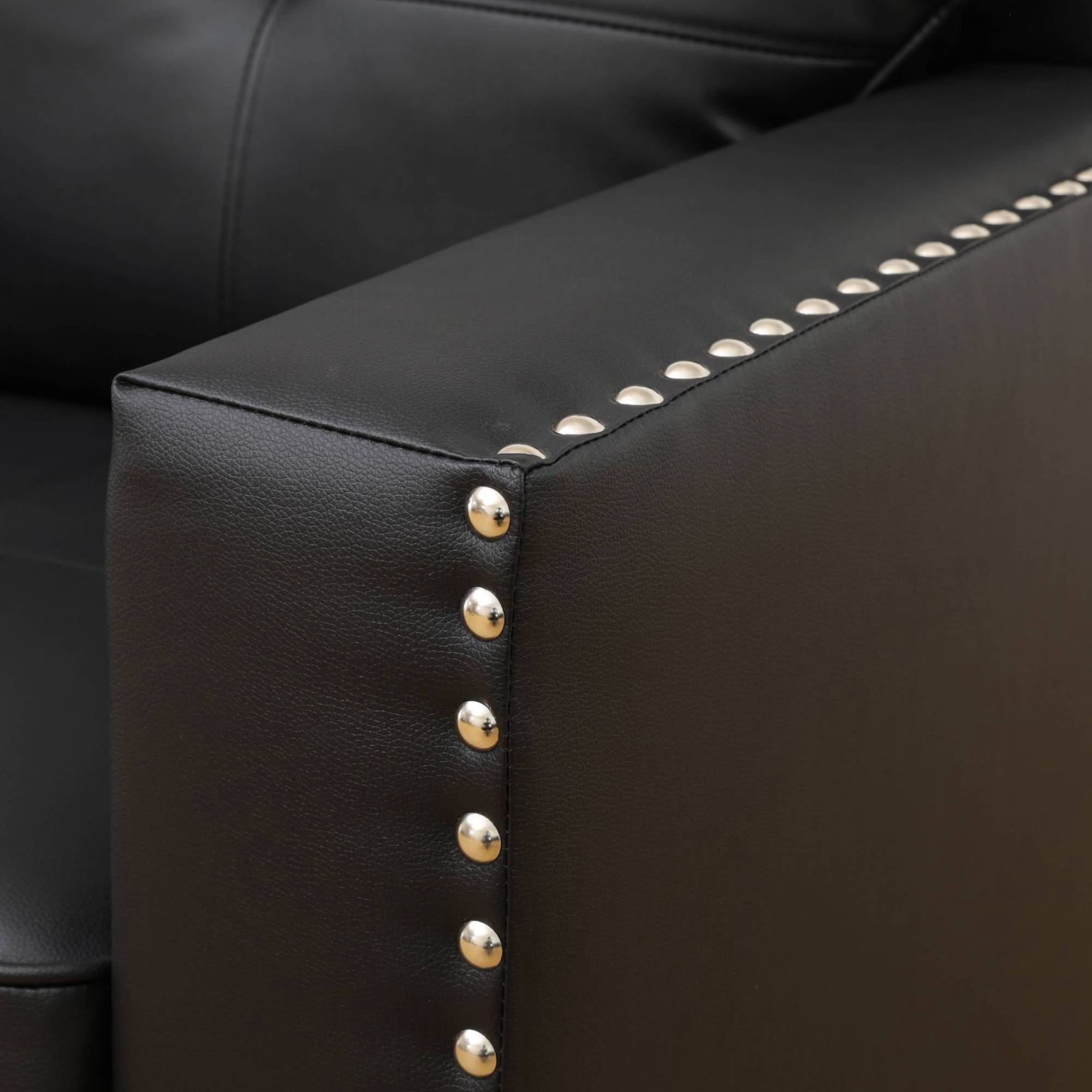 Mid Century Leather Sofa Couch, Modern Accent Chair Comfy Single Sofa Lounge Chair for Living Room, Black