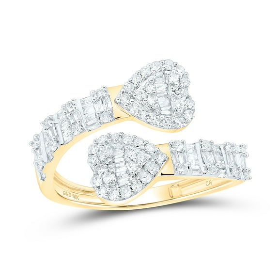 14kt Yellow Gold 5/8 Cttw Diamond Heart Cuff Wedding Engagement Anniversary Ladies Ring, Women Size: 5-9