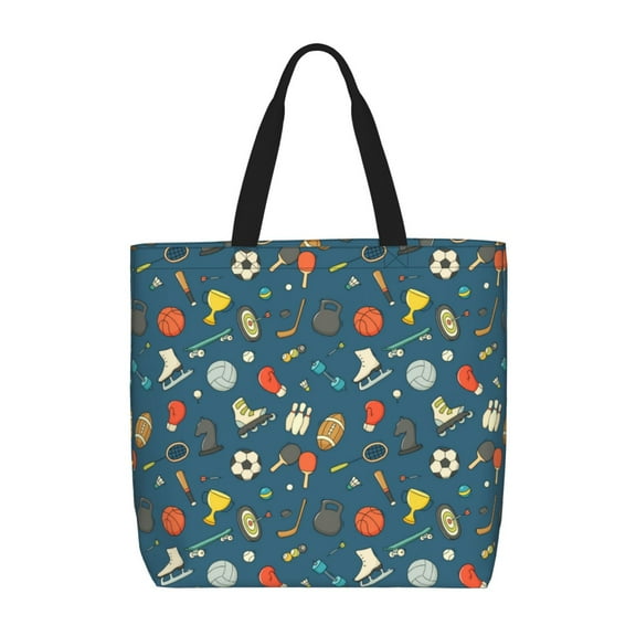 Defioc Sports Ball Pattern Tote Bag for Women,Large Capacity Tote Bag with Zipper Casual Shoulder Handbags Shopping Bag