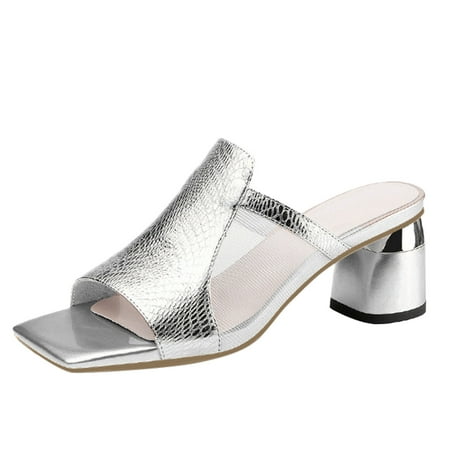 

KaLI_store Closed Toe Sandals Women Mules for Women Casual Summer Clog with Arch Support Shoes Slip On Sandals Comfy Wedge Shoes Silver