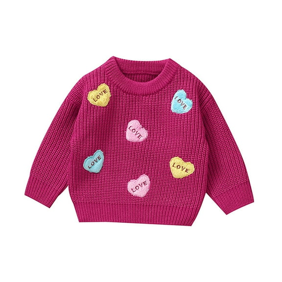 EnJoCho Baby Valentine Sweater Knit Top LOVE Letter Applique Embroidered Heart Pullover Cardigan Cool Weather Outfit Fall Winter Knitted