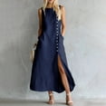 thumbnail image 2 of fheaev Women's Maxi Dress Linen Relaxed Fit Sleeveless Button Front Slit for Everyday Navy S, 2 of 7