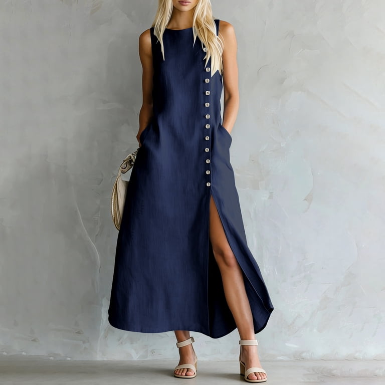 Sentmoon Date Night Dress Plus Size Formal Dresses for Women Summer 2026 Sleeveless Button Down Loose Fit Women's Dresses for Professional and Smart Casual S-XXL