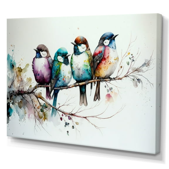 Designart Multicolor Birds On Plum Blossoms Tree XVII Canvas Wall Art