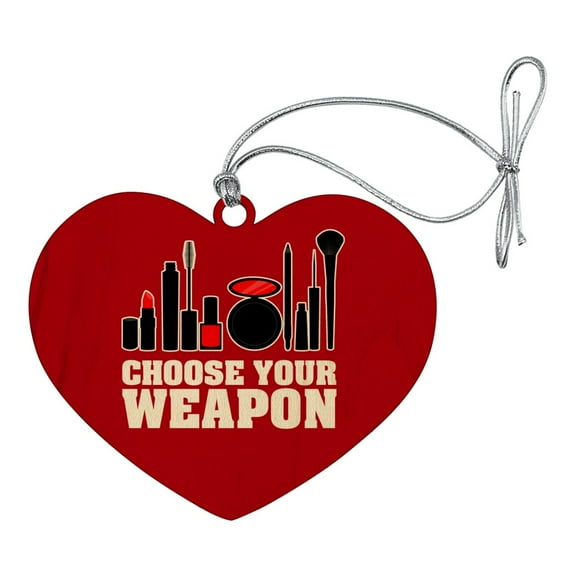 Choose Your Weapon Makeup Lipstick Eyeliner Brush Heart Love Wood Christmas Tree Holiday Ornament