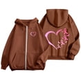 thumbnail image 2 of Hoodies for Women Zip Sweatshirts Women Petite Pullover Sweater Shirts Plain Hoodies Long Womens Shirt Hoodie Pullover Jackets Sheet Metal Neck Top Womens Long Athletic Brown L, 2 of 6