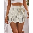 thumbnail image 6 of SZJXBUY Women's Skirt Mini Casual Hollow Out Knit Scalloped Elastic Waist Swimsuit Beach Cover Up Short Skirts Beige,S, 6 of 6
