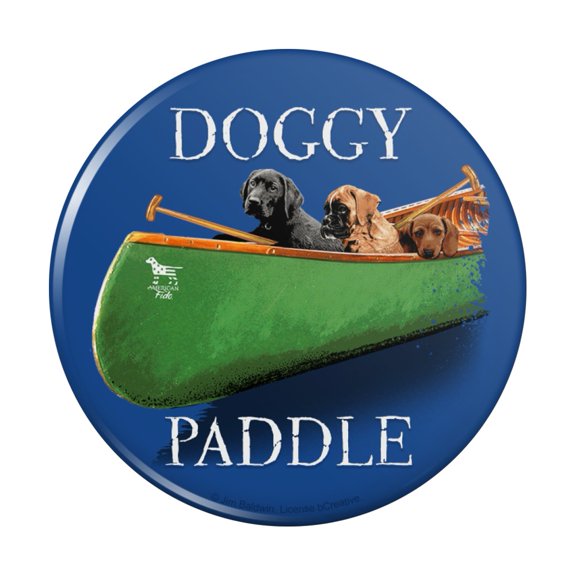 Doggy Dog Paddle Canoe Dogs Pinback Button Pin