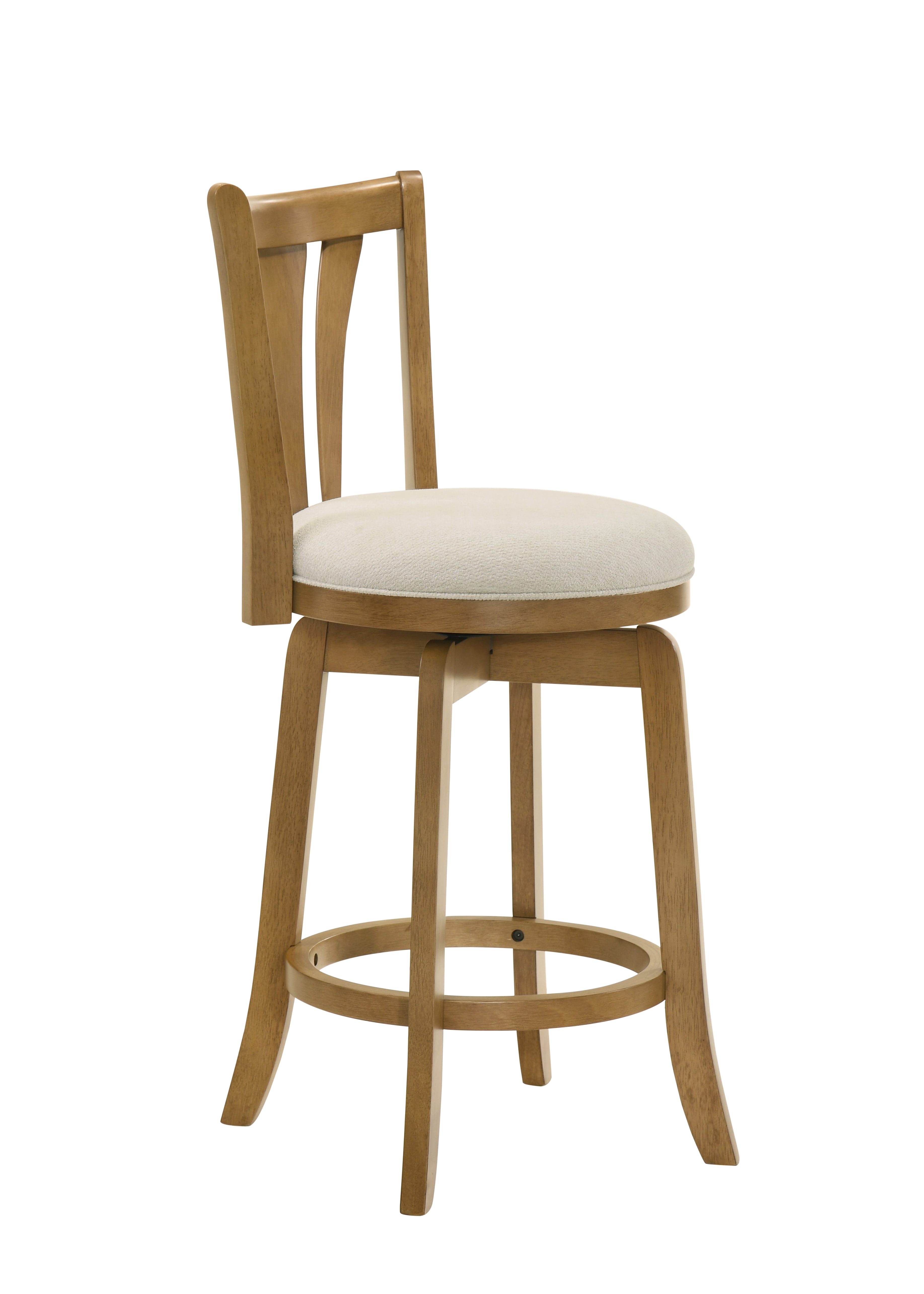 Elle 30 in. Amber Glow Bar Height Rubberwood Swivel Barstool with Ivory Fabric Seat - Set of 3