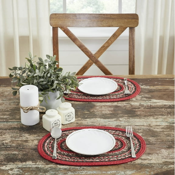VHC Brands Farmhouse Christmas Decorations Forrester Indoor/Outdoor Oval Placemat 10x15