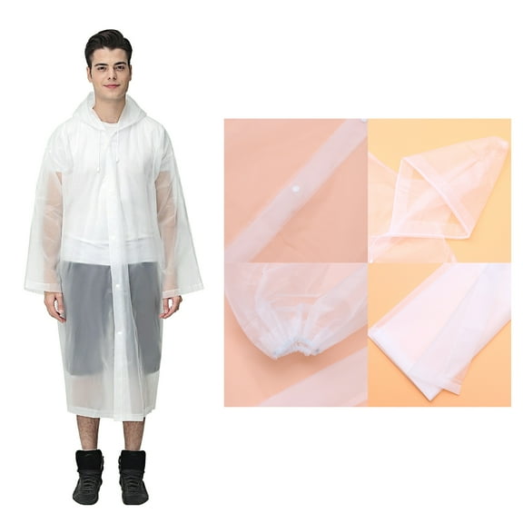 KALLORY Portable Reusable Raincoat 1Set EVA Waterproof Poncho for Adults with Elastic Cuff White 57x26in