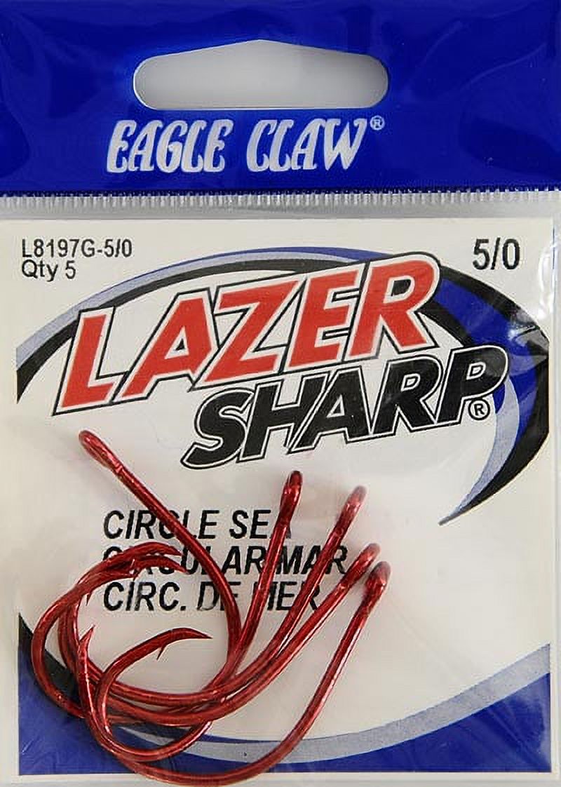 Lazer Sharp L8197GH-5/0 Circle Offset Hook, Sea Guard Red, Size 5/0, 5 Pack