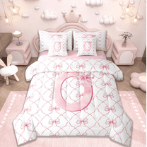 Manfei Personalized Gifts Bedding Sets Twin Size,Latter O Comforter Sets with Sheets,Pink Kawaii Bow Bed in a Bag Twin Size,Lightweight Room Decoration Reversible,7-Piece