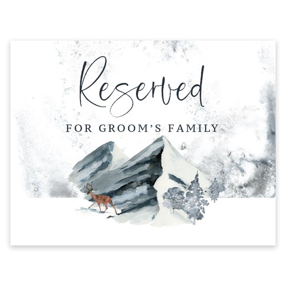 Koyal Wholesale Unframed Winter Snowy Woodland Forest Watercolor Party Sign, Reserved For Groom's Family, 1- Pack