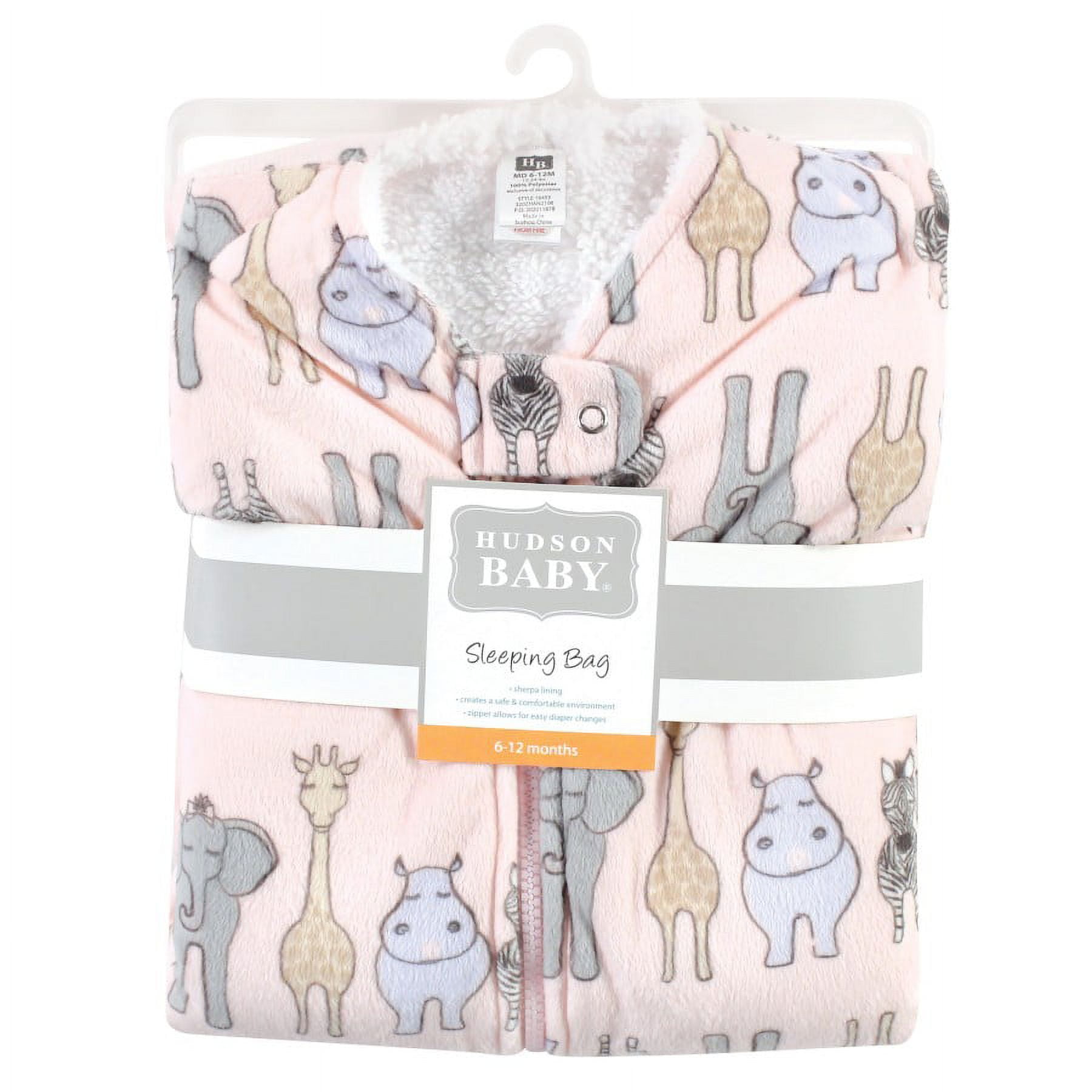 Hudson Baby Infant Girl Mink with Faux Shearling Inner Sleeping Bag, Sack, Blanket, Pink Safari, 12-18 Months