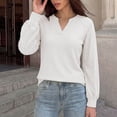 thumbnail image 2 of StSilkitty Loose Casual Sweatshirt Eyelet Long Sleeve V Neck Sweatshirts Solid Color Fashion Comfy Pullover Shirts, 2 of 6