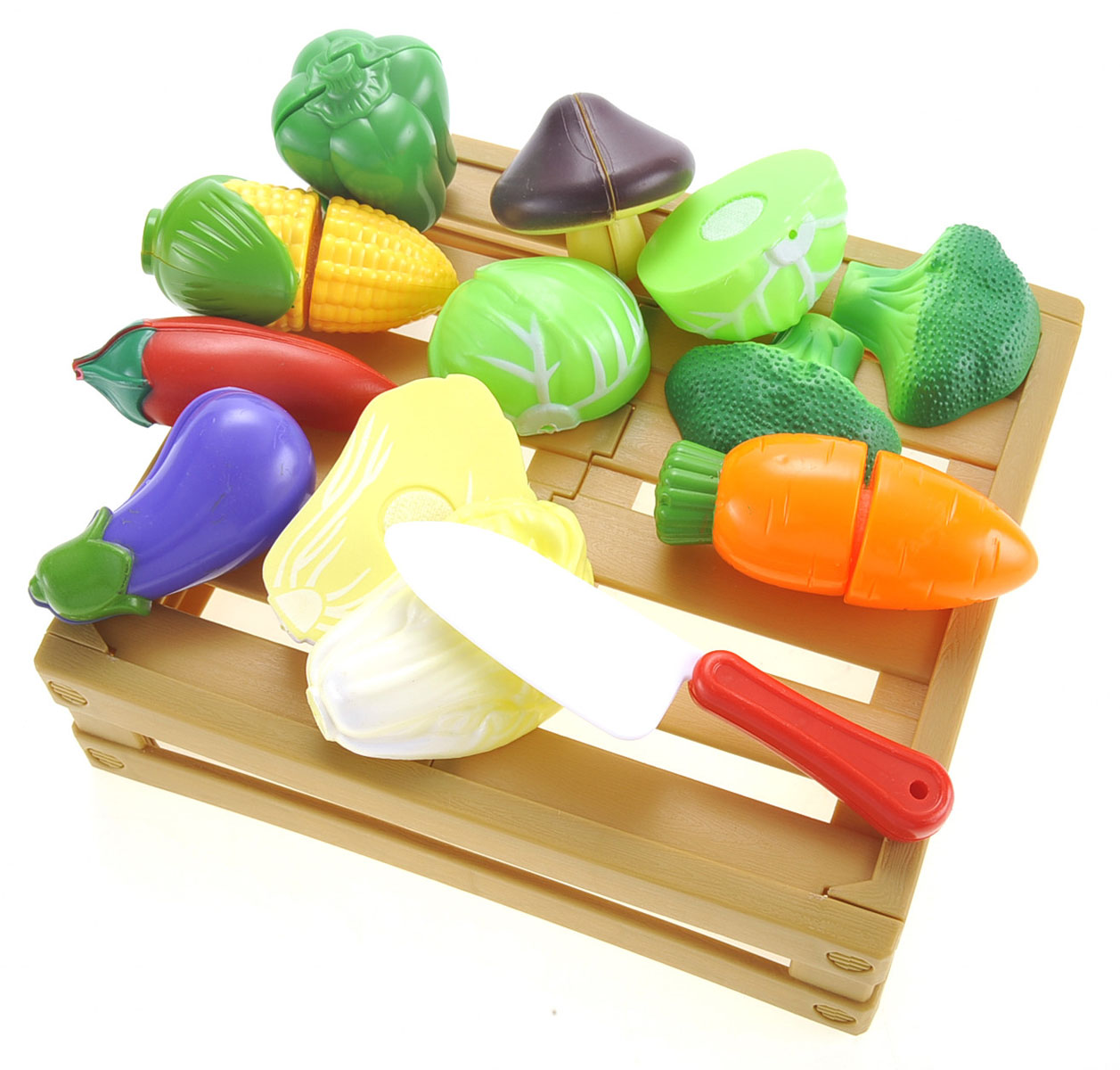Kitchen Cutting 20piece plastic Vegetables Crate Pretend Food Playset