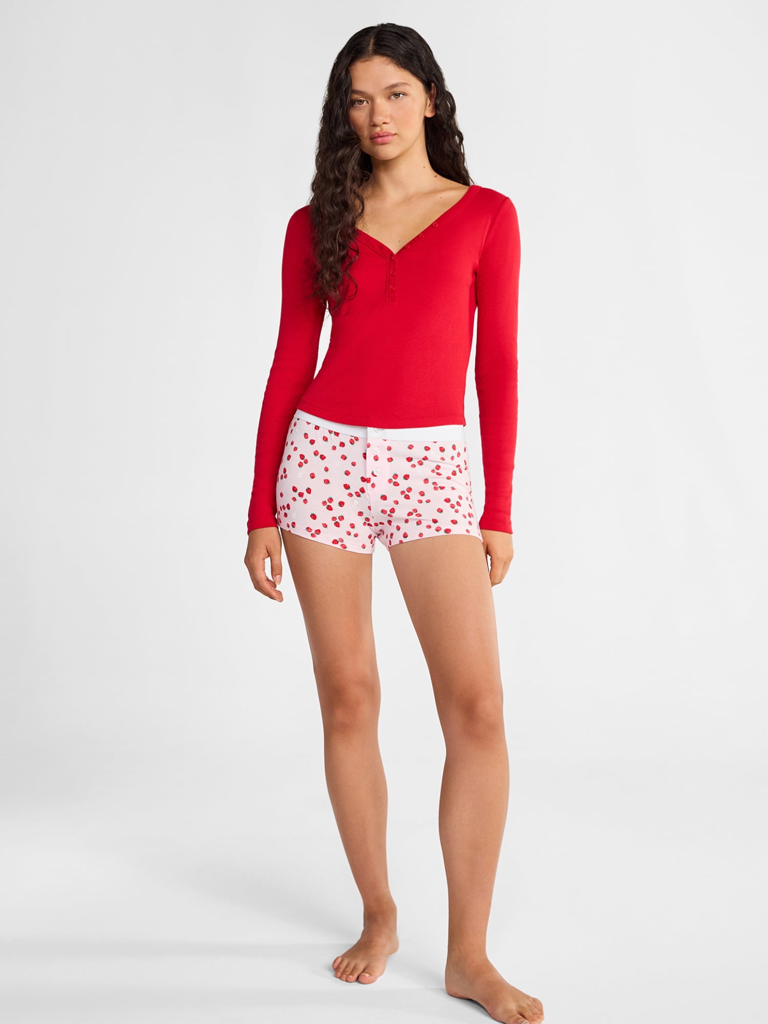 No Boundaries Henley Top with Long Sleeves, Women’s