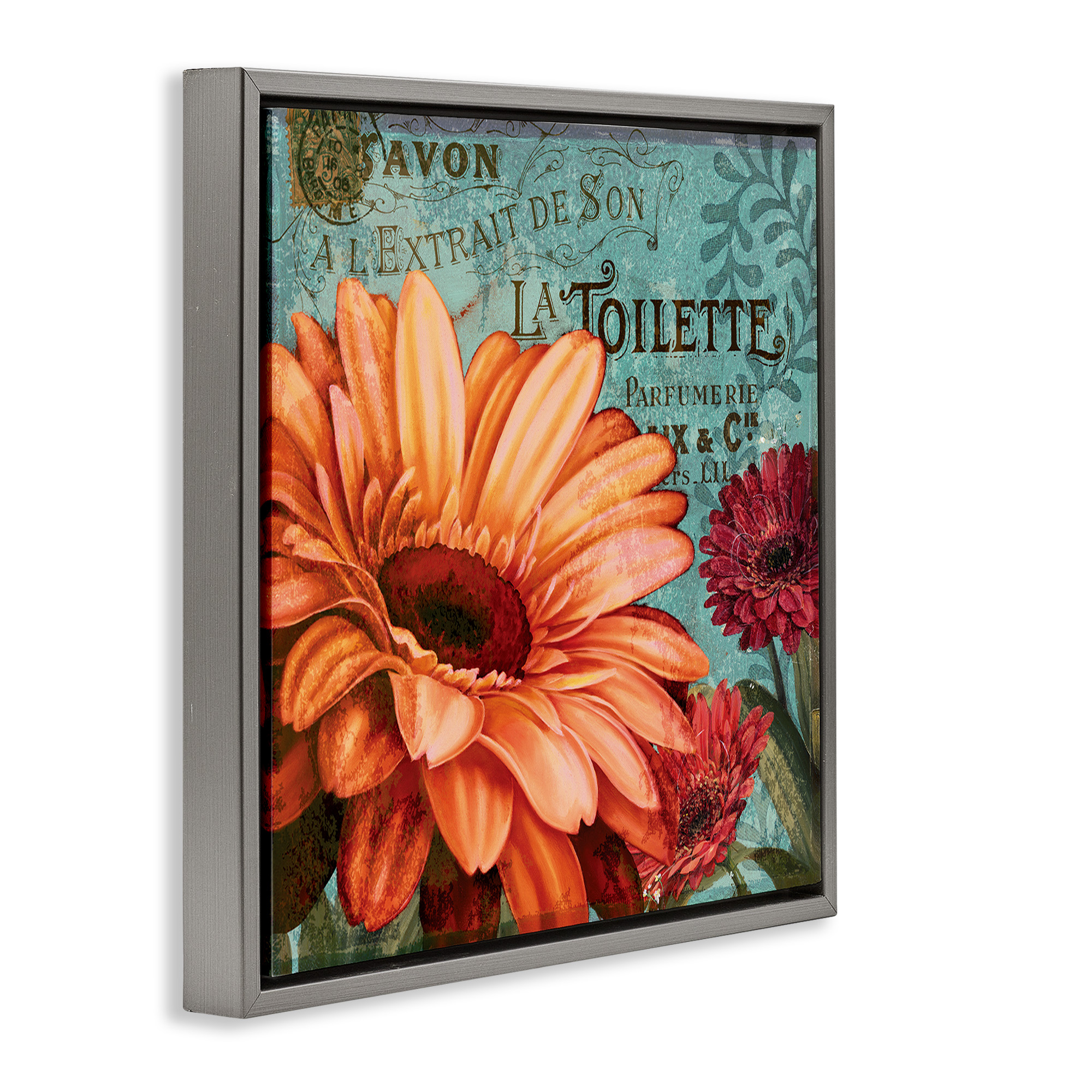 Stupell Industries Daisies with Antique French Backdrop Botanical & Floral Painting Gray Floater Framed Canvas Art Print Wall Art, 25 x 25