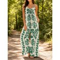 thumbnail image 5 of Women'S Casual Sleeveless Jumpsuits Green Floral Spaghetti Strap Wide Leg Pants Rompers With Pockets, 5 of 7