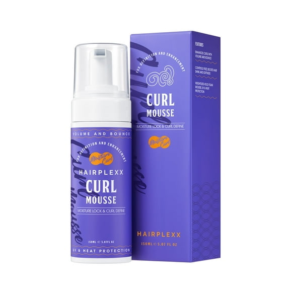 Hairplexx Curl Mousse | Weightless Curl-Defining Foam for Bouncy Waves & Curls | Moisture Lock, Frizz Control & Shine Boost with Castor Oil | UV & Heat Protection – 5.07oz