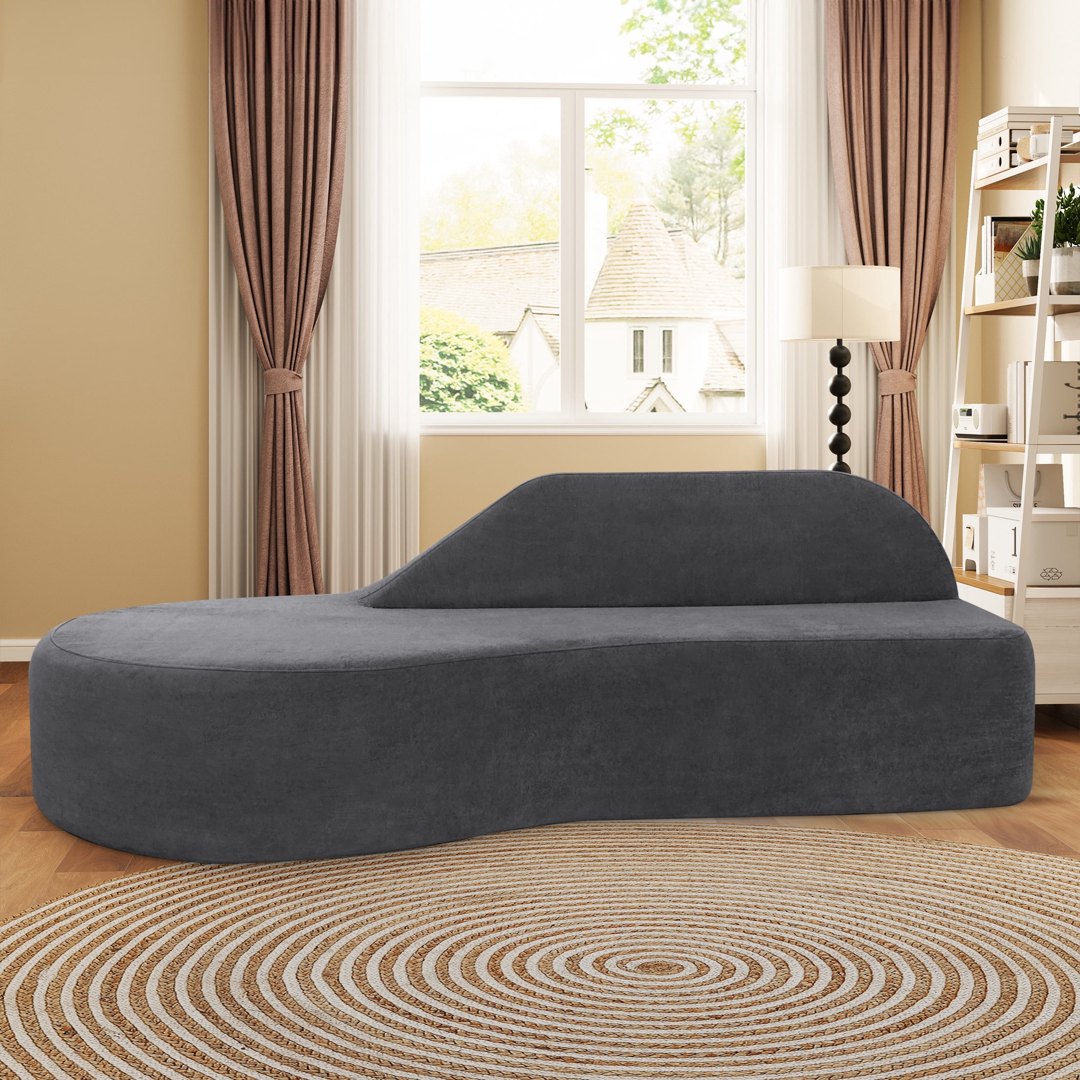 Jinyeda 91 " Curved Chaise Couch Memory Foam Sofa for Home Office, Installation Free, Velvet, Gray