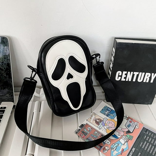 Bolso de mensajero para hombre y mujer, moderno y divertido bolso de hombro tipo bandolera con diseño de calavera fantasma, de PU suave, pequeño bolso para teléfono móvil
