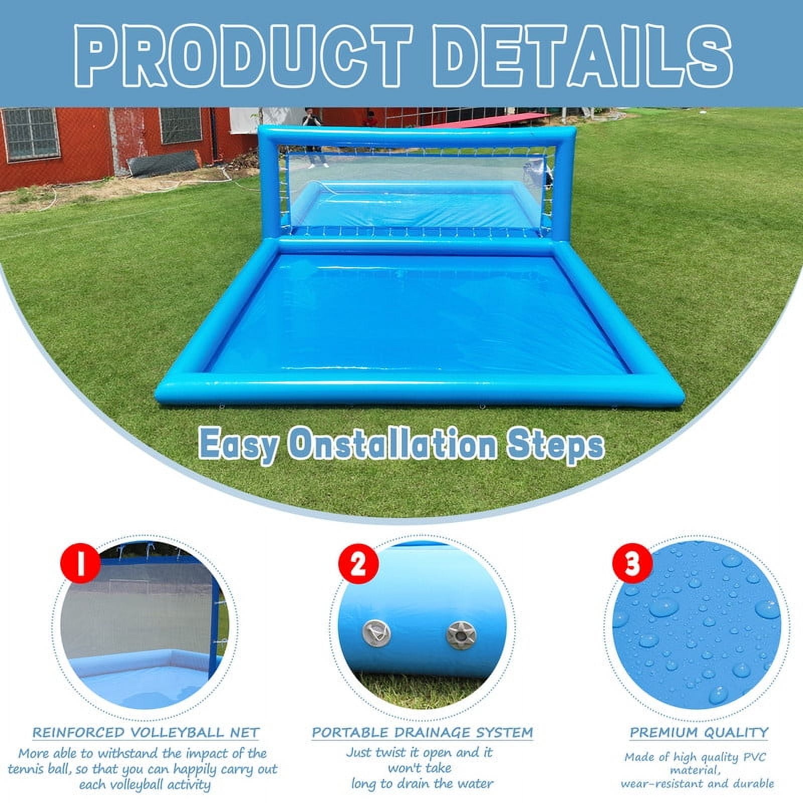 Relunch Inflatable Volleyball Court Gaint Beach Volleyball Pool with Air Pump, Water Volleyball Field for Outdoor Sport Game