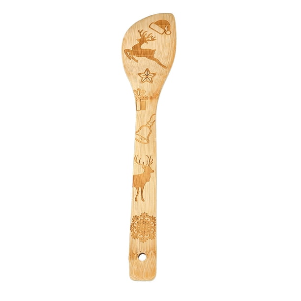 Yhmxh Utensilios de cocina Cuchara de madera Festal, utensilio de cocina y repostería grabado con láser Muebles para cocina Accesorios de cocina Mueble organizador cocina