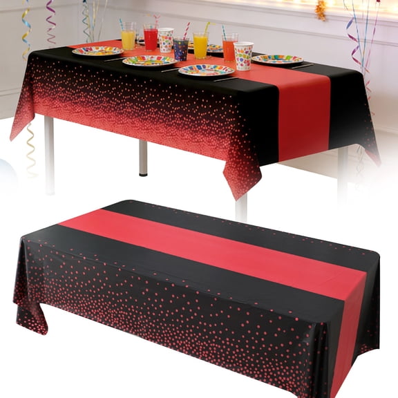 Haidf Table Cloth, Black and Red Disposable Plastic Tablecloth, Rectangle Table Covers for Birthday Wedding Anniversary Bridal Shower First Communion Graduation Party Decorations, 108" x 54"