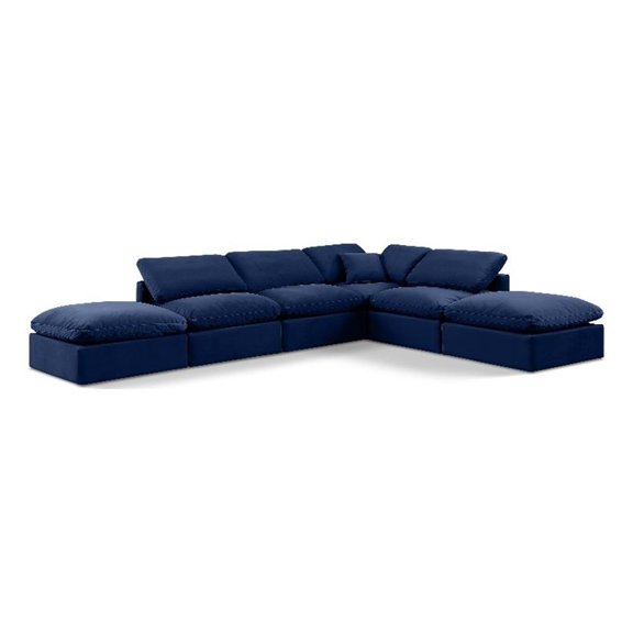 Meridian Furniture Indulge 134.5" Velvet U-Shaped Modular Sectional in Navy