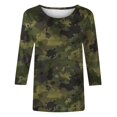 thumbnail image 5 of QQAMB Womens Tops Camouflage 3/4 Sleeve Crewneck T-Shirts Blouse Trendy Casual Loose Workout T-Shirts Army Green L, 5 of 5