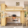 thumbnail image 3 of Harper & Bright Designs Queen Size Loft Bed with Cabinet and Bookshelf, Wood Loft Bed Frame with Wardrobe and Desk for Boys and Girls, Natural, 3 of 3