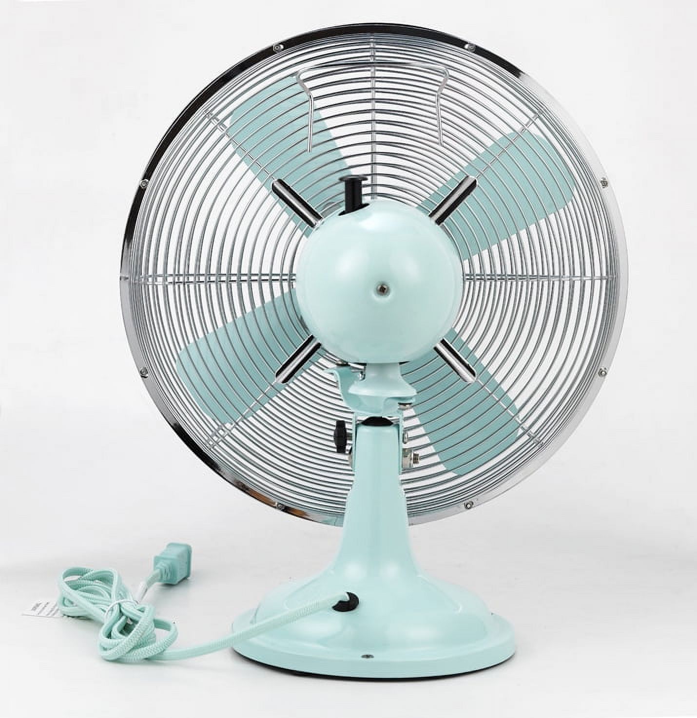 Better Homes & Gardens New 12 inch Retro 3-Speed Metal Tilted-Head Oscillation Table Fan Mint - image 2 of 8