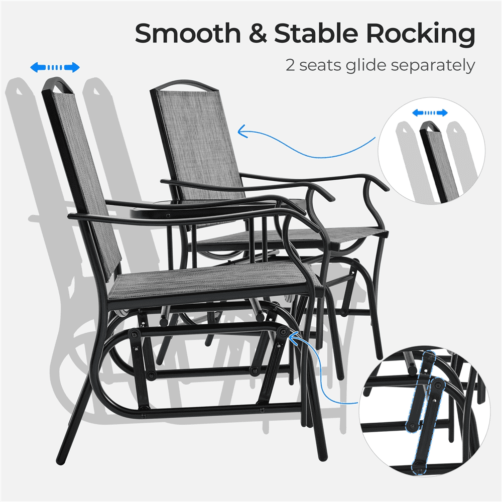 Alden Design 2-Person Texteline Patio Glider Chair W/ Table for Outdoor, Gray