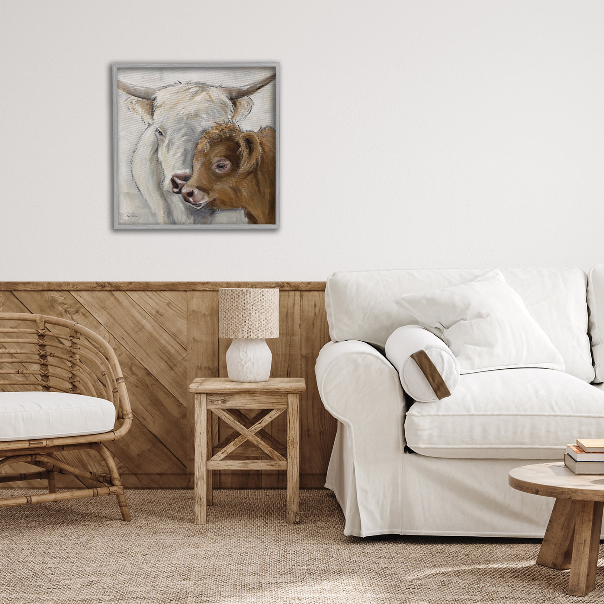 Stupell Industries Highland Cow & Calf Contrasts Gray Framed Giclee Art, design by Lee Keller